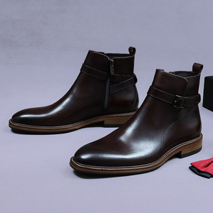 Zapatos hechos a mano de nuevo estilo, botas Chelsea de cuero británico de alta gama con cierre de cremallera, botas Martin de cuero genuino a la moda para hombre - Product Image 2