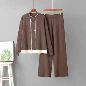 2025 ropa de mujer elegante, conjunto de tres piezas de punto, traje informal, Jersey holgado, suéter, pantalones largos, chal - Product Image 4