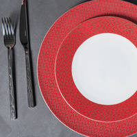 Assiettes de présentation P&T personnalisées en porcelaine fine rouge, 10,5 pouces, vente en gros pour restaurants, mariages, hôtels