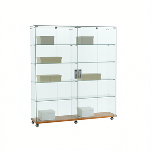 Vitrina Moderna de Vidrio de 160 cm de Ancho y 180 cm de Alto con Puertas con Cerradura y Base con Ruedas para Almacenamiento en la Sala de Estar - Product Image 2