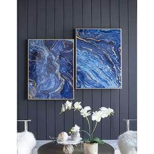 DB Set of 2 Blue and Gold Metal <b>Frame</b> Art Panels Unique Marbled Design 30.5\" <b>X</b> <b>40</b>\" - Product Image 4