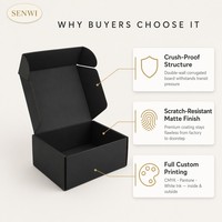 Boîte d'expédition ondulée noire mate avec rabat auto-verrouillant, personnalisable pour les marques de baskets, streetwear et vêtements, commande en gros