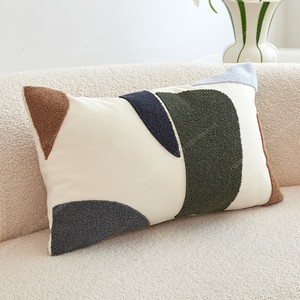 Modern Abstract Cream Faux Linen Fabric <strong>Cushion</strong> Covers Geometric Embroidery Decorative Pillowcases