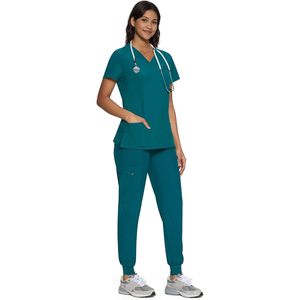 Floralhue Women's Scrub Set V-Neck Top Cargo Pants 12 Pockets Hospital Uniforms - Product Image 2