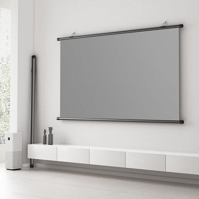 Cheap Rollable 60 80 100 120 Inch 16:9 Video Projector Portable Movie Projection Screen Hanging Wall Grey ALR Material