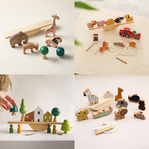 Jouet éducatif en bois certifié EN71, balançoire multifonctionnelle à enfilser et à empiler pour la reconnaissance des couleurs des bébés - Product Image 2