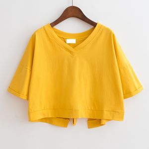 Camiseta corta Lisa informal de talla grande para mujer en método de tejido no tejido teñido liso transpirable de secado rápido - Product Image 6