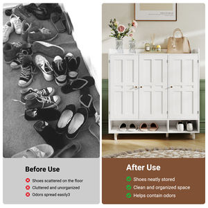 Moderno Armario de Almacenamiento de Zapatos de Madera de Gran Capacidad con Estante Inferior Abierto y Área de Exhibición Superior, a Prueba de Polvo y Ecológico para Sala de Estar - Product Image 4