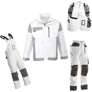 ชุดทำงานช่างชุดเครื่องแบบจิตรกรเสื้อแจ็กเก็ตกางเกงชุดคลุมสีขาวชุดทำงานสำหรับผู้ชายทาสี