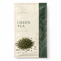 Sachet d'emballage personnalisé imprimé, pochette plate thermoscellable pour feuilles de thé vert, tisanes, aliments secs, emballage sous marque privée