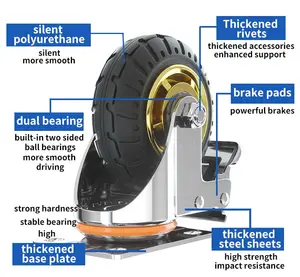 100Kg Belasting 4Inch 5Inch 6Inch 8Inch Zware Vaste Draaibare Vergrendeling Industriële Rubberen Zwenkwiel Met Remmen