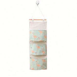 Sac de rangement suspendu mural pour armoire, pochette en tissu de coton avec 3 poches - Product Image 6