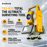 Station totale Toptech TKS-R15 étanche IP65 Bluetooth 4.0 Précision 2'' Outil de topographie sans réflecteur pour la construction extérieure