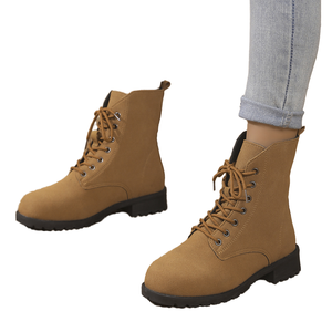 Bottines courtes automne-hiver à talon bas et lacets, nouvelle mode britannique pour femmes, grande taille, semelle en caoutchouc - Product Image 2