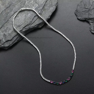 <b>Copper</b> Set Colorful Oval Zircon Heavy Weight Necklace Hip Hop Premium Tennis <b>Chain</b> Jewelry Tanjing Fashion Lijing Necklace - Product Image 2