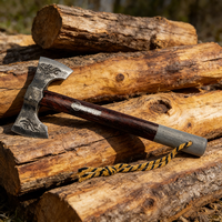 Hache en acier forgé à double tête robuste - Hache de camping de style viking tranchante pour couper du bois et la survie