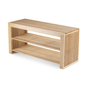 مقعد أحذية مخصص من الخيزران مع رف أحذية من طبقتين - Product Image 1