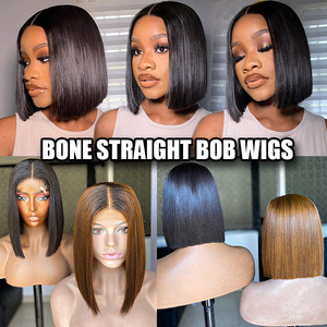 Perruques Bob Courtes Lisses en Cheveux Humains Naturels Double Drawn Sans Colle avec Dentelle Frontale HD, Perruques Vietnamiennes en Cheveux Humains Bruts SDD - Product Image 2