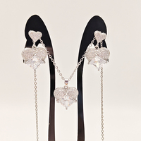 Parure de bijoux pour femme, collier et boucles d'oreilles longues à pampilles en zircon brillant en forme de cœur, plaqué platine, cadeau de mariage, bijoux de mariée