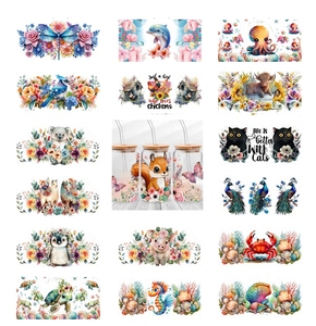 <span class=keywords><strong>100</strong></span> + Tendance Design 3D UV Dtf Tasse Wraps Transfert Autocollants Animal Mignon Animal Fleurs Dtf Tasse Tumbler Libbey Verre Peut Wrap - Product Image 1