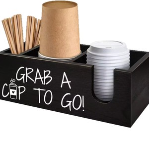 Wooden Desktop Organizer Storage <b>Box</b> With Compartments For Coffee <b>Tea</b> Bags Office Home Use Black Rectangle Standing Type - Product Image 2