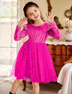 Vari Stili di Abiti Tutu per Bambine, Vestiti in Velluto e Tulle per Autunno e Inverno, Maniche Lunghe con Volant per Feste, 2-6 Anni - Product Image 2