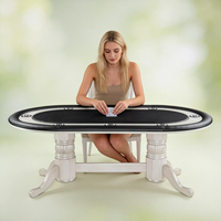 Table de poker ovale de 72 pouces, base à double piétement de qualité supérieure, blanche, avec 8 porte-gobelets, surface en feutre noir, pour la salle de jeux à domicile