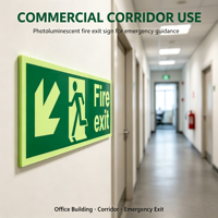 Panneau de sortie de secours photoluminescent personnalisé avec logo, 300x100mm, flèche vers le bas, étiquette de sécurité, plastique rigide, évacuation de bâtiment, OEM Zm