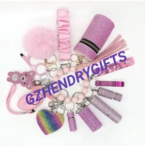 Free DIY Bling Self Defense Keychain Set Tools Supplies Bottle Shell Safety Alarm Alloy Whistle Self Defense Keychain for Women