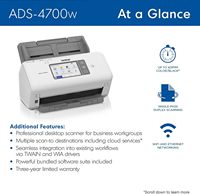 Scanner de documents sans fil USB Brother ADS-4700W CIS 40ppm 80ipm ADF 80 feuilles Écran tactile Réseau En stock pour le bureau