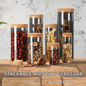 Modern Kitchen Borosilicate Glass Jar Cork Lid <b>Stackable</b> Airtight <b>Food</b> <b>Storage</b> <b>Containers</b> Handmade Ecofriendly Microwavable Heat - Product Image 2