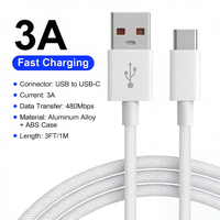 Kabel USB ke Type C Grosir 3A, Kabel Transfer Data 480Mbps Pengisian Cepat Berbahan Nilon Kepang untuk iPhone 17 16 15