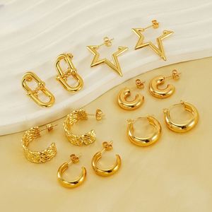 Boucles d'oreilles créoles tendance en forme d'étoile, serties de pierres, en acier inoxydable plaqué or 18 carats, service OEM/ODM en gros, cadeau élégant pour demoiselle d'honneur, faible MOQ - Product Image 1