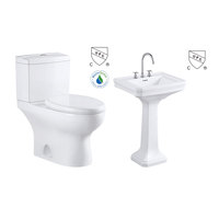 CUPC Ensemble de siège de toilette américain blanc moderne en deux pièces Siphonic Salle de bain WC Placard d'eau Lavabo à main en céramique Monté au sol
