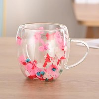 Tasse en verre à double paroi de 250 ml faite à la main avec fleur naturelle pour café et lait, sans BPA, résistante à la chaleur, unisexe – Meilleure vente