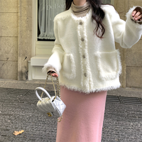 Damen Casual Kurzer Nerzvelours-Mantel mit Quastenkragen Gestrickter Cardigan für Herbst Winter Neuer Socialite-Look