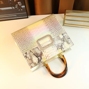 Borsa da donna di grande capacità con chiusura magnetica di lusso design retrò <span class=keywords><strong>europeo</strong></span> in vera pelle iridescente con motivo <span class=keywords><strong>coccodrillo</strong></span> - Product Image 4