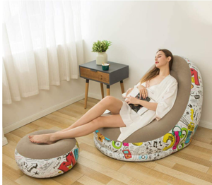 オットマンブローアップ寝椅子付きインフレータブルラウンジチェア空気怠惰なソファセット屋内用フットスツール付きインフレータブルシート - Product Image 5