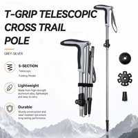 Tongkat Trekking T-Grip Serat Karbon 5-Bagian Lipat 95-110cm Logo Kustom OEM Pabrik Grosir OKHEALING