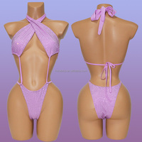 S662 Derniers Body Halter à Cristaux Sexy de Plage, Tenue de Strass Ornée de Cristal, Vêtement de Danse Exotique, Maillot de Bain à Cristaux