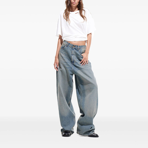 Jeans <span class=keywords><strong>Donna</strong></span> Personalizzati Super Baggy Fit, Lavaggio Classico, Vita Media, Casual, Sexy, Denim Streetwear, Vestibilità Ampia con Vita Sexy - Product Image 1