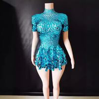 Nouvelle Arrivée Été Novance – Robe Micro-Mini Moulante Sexy en Spandex Vert à Paillettes Rondes, Col Halter, Dos Nu, Fermeture Éclair, Anti-Plis