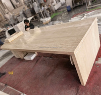 Table à manger en travertin naturel sur mesure, 6-8 places, base cannelée, table à manger ovale en pierre, OEM/ODM pour hôtel, villa, maison