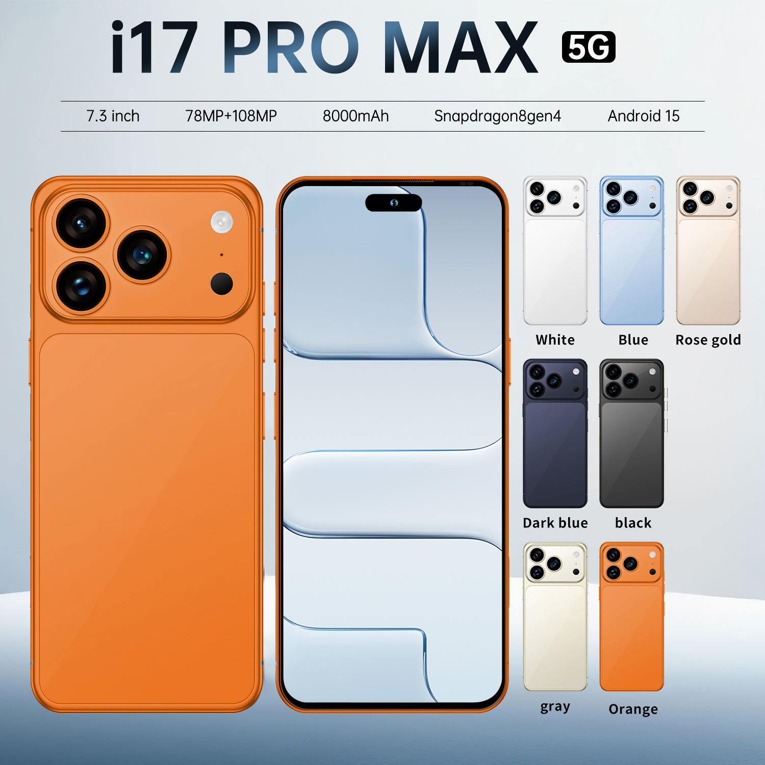 5G Android 15 I17 Pro Max Smartphone 16GB+1TB 8000mAh 108MP Camera 90Hz LCD Display Deca Core Snapdragon 800 Series Quick Charge