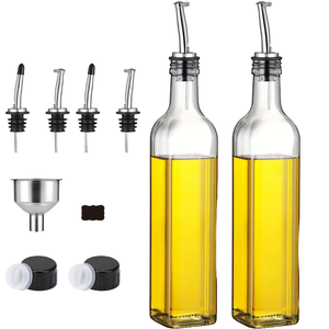 <span class=keywords><strong>Set</strong></span> di Bottiglie in Vetro Verde per Olio d'Oliva con Beccucci in Acciaio Inox e Imbuto |   Dispenser per Olio e Aceto a Prova di Perdite per Cucina - Product Image 1