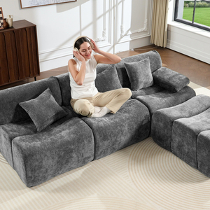 Drop Shipping New Design Meroow MS3 L-Shaped Modular Sofa with Integrated High Back, Anti-slip Base Wavy Couch <b>UK</b> Stock - Product Image 4