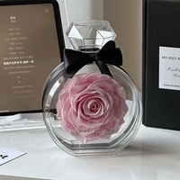 Bunga mawar yang diawetkan, awet selamanya alami bunga Valentine mewah hadiah dalam botol parfum akrilik