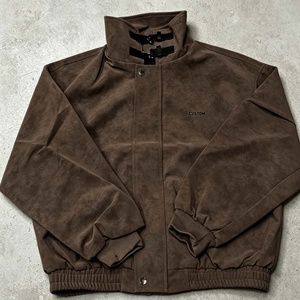 Custom <b>Men's</b> <b>Suede</b> Bomber <b>Jacket</b> Stand Collar Solid Color Autumn Casual Wear Oversized <b>Jackets</b> - Product Image 1