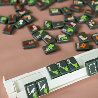 Jeu de tuiles de mahjong américain de style occidental unique, 160 pièces, en acrylique gris foncé avec fleurs, pour les fêtes de famille
