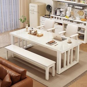 เฟอร์นิเจอร์ โต๊ะไม้เนื้อแข็ง 140x80x75 ซม. โต๊ะทำงานที่บ้านสำหรับหลายคนพร้อมม้านั่ง - Product Image 1